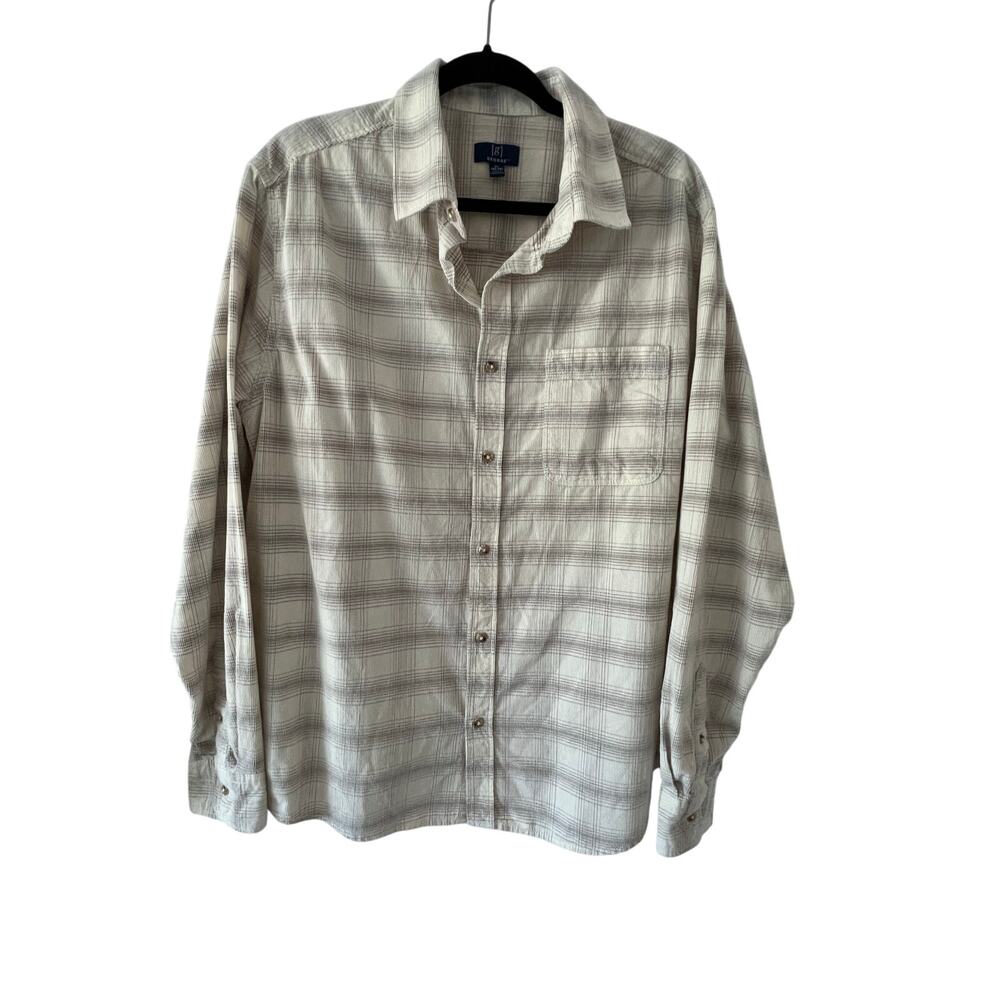 George White & Gray Corduroy Plaid Shirt Men’s Size XL Long Sleeve Winter Fall